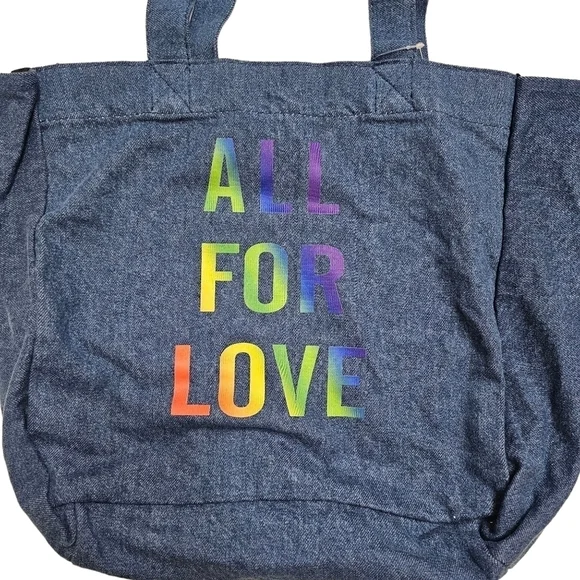 NWT Mavi Rainbow Denim Tote Dump Bag Carryall All For Love 100% Cotton - Picture 2 of 9
